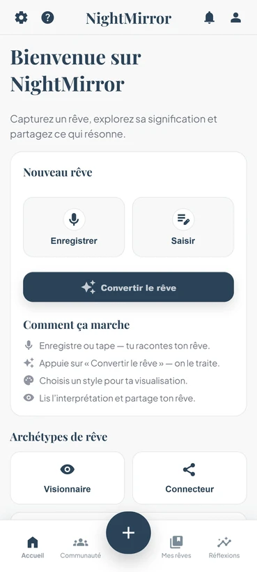 Aperçu de l'application NightMirror
