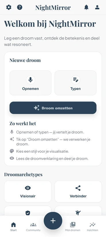 Voorbeeld van de NightMirror app