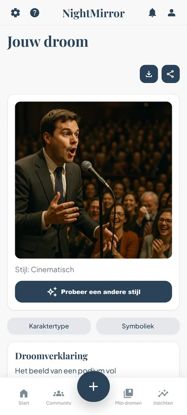 Voorbeeld van een NightMirror droomresultaat